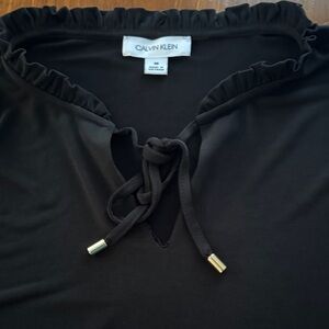 Calvin Klein Black Blouse with Ruffled Neckline